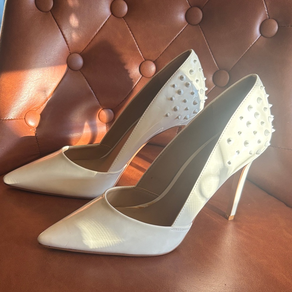 Mix No. 6 Cream Studded Pointed-Toe Stiletto Heels